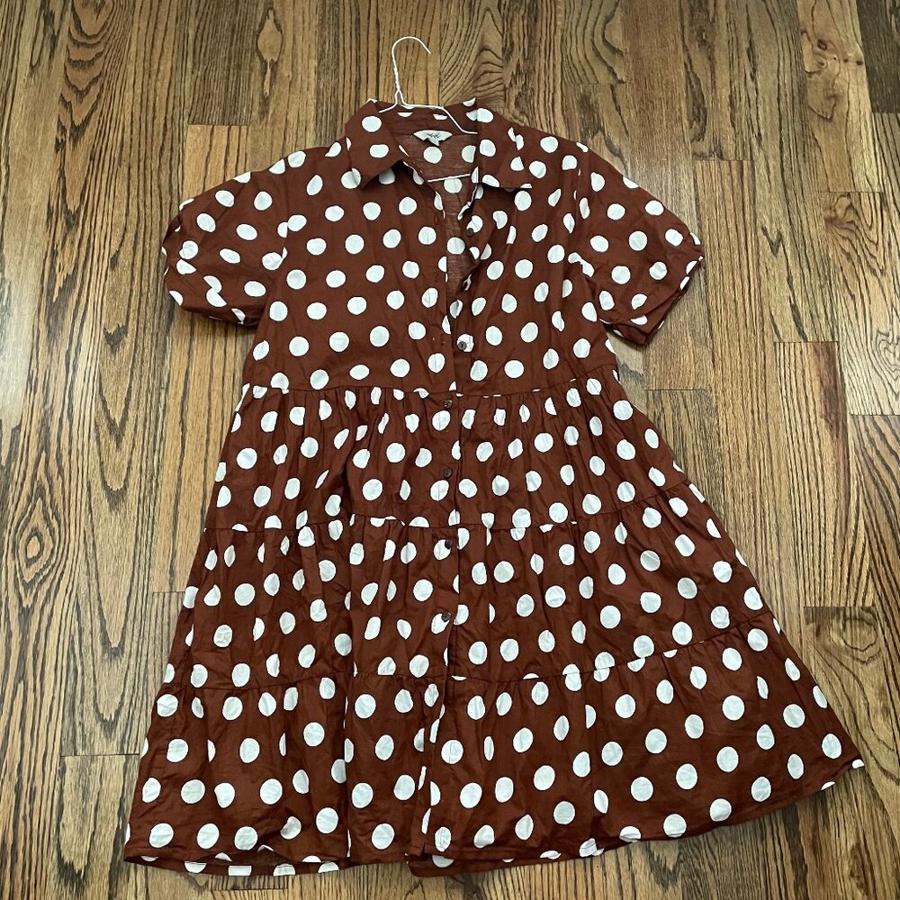 Brown and Cream Polka Dot T shirt Dress